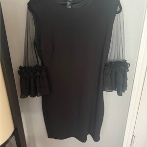 Forever 21 Black Dress with Sheer Ruffle Sleeves
